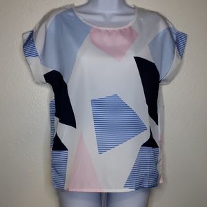 Geometric pink and blue tee